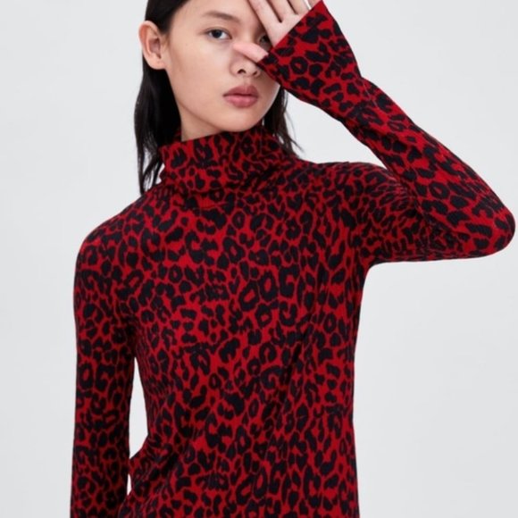Zara red animal print bodycon dress size small - Picture 5 of 9
